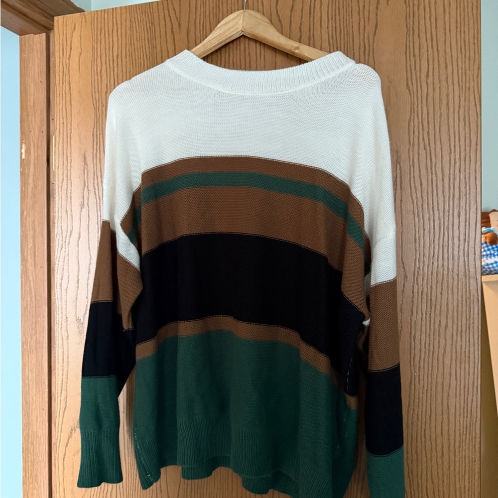 SHEIN White, Brown, Green, and Black Striped Sweater